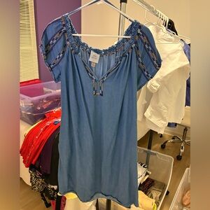 Knox Rose Denim Blue Top with Embroidery